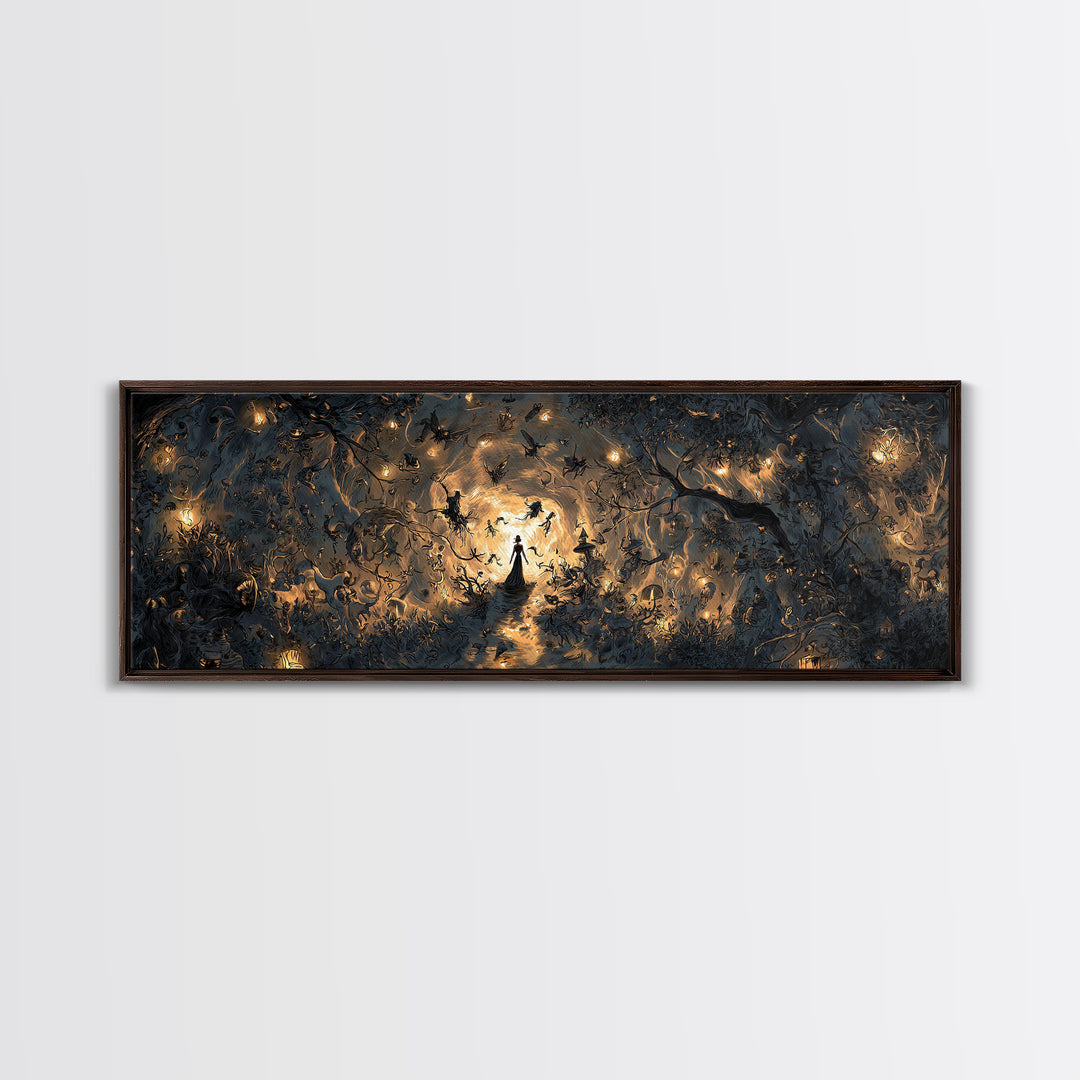 Enchanted Woodland Halloween, Dark Romantic Horror Art, Extra Wide Wall Art, Dark Halloween Decor, Canvas Print, Halloween Wall Art