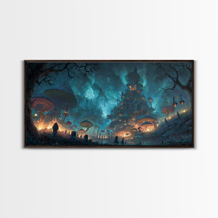 Enchanted Woodland Halloween, Apocalyptic Romantic Art, Wide Panoramic Art, Dark Halloween Decor, Framed Canvas Print, Halloween Wall Art