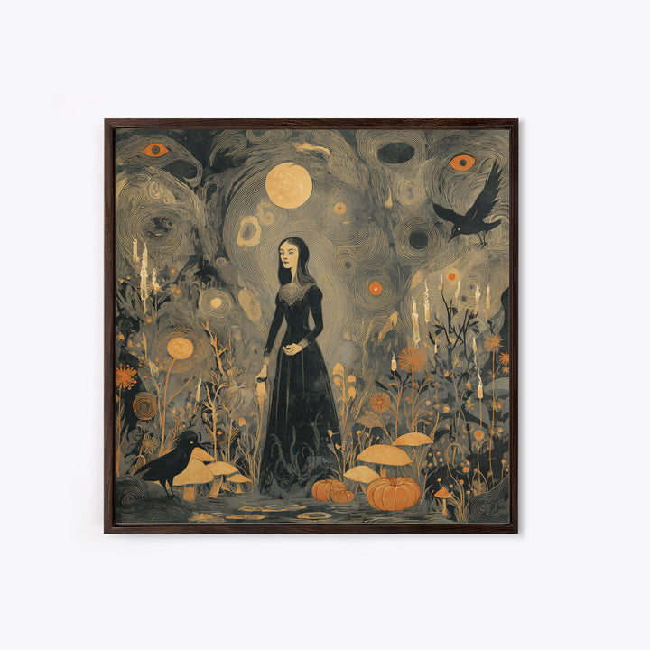 Enchanted Woodland Halloween, Symbolist Dream Art, Square Wall Art, Gothic Horror Wall Art, Canvas Print, Halloween Wall Art