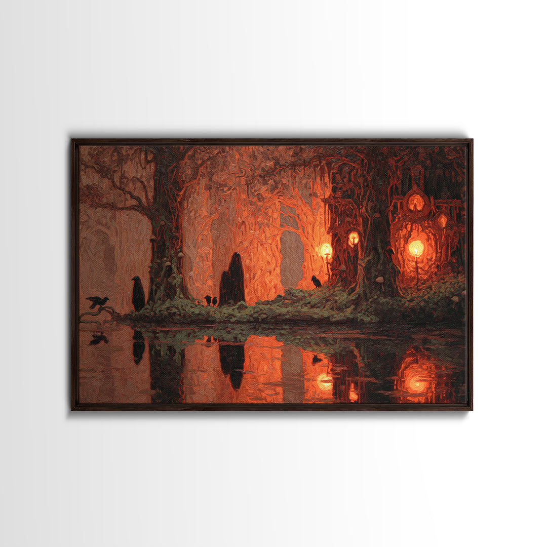 Enchanted Woodland Halloween, Symbolist Gothic Landscape, Landscape Wall Art, Dark Halloween Decor, Canvas Print, Halloween Wall Art