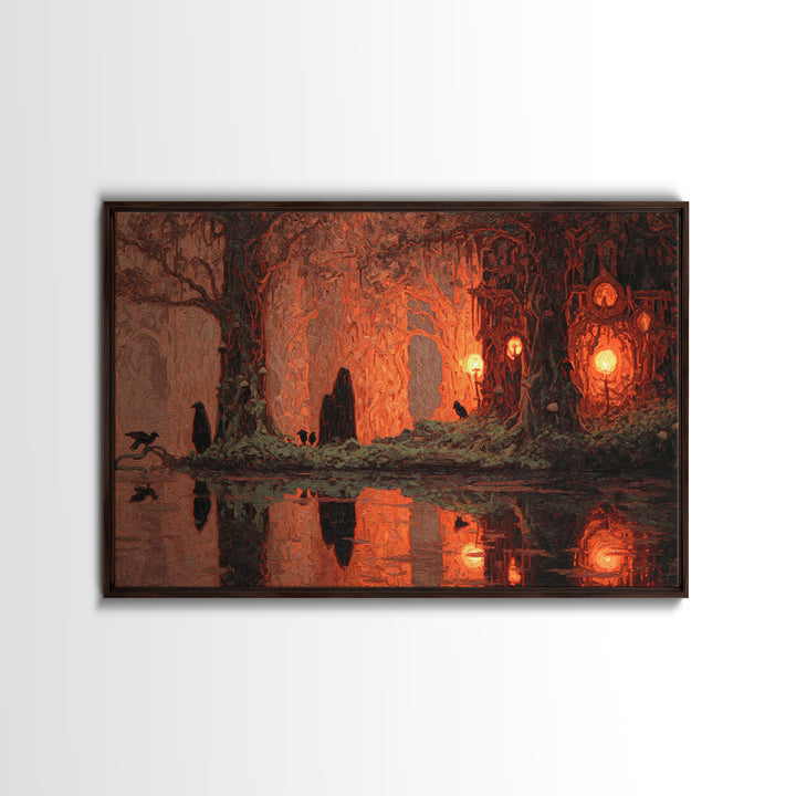 Enchanted Woodland Halloween, Symbolist Gothic Landscape, Landscape Wall Art, Dark Halloween Decor, Canvas Print, Halloween Wall Art
