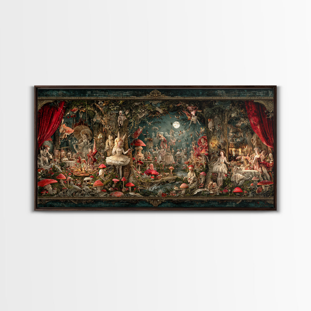 Enchanted Woodland Halloween, Grotesque Carnival Art, Wide Panoramic Art, Gothic Horror Wall Art, Framed Canvas Print, Halloween Wall Art