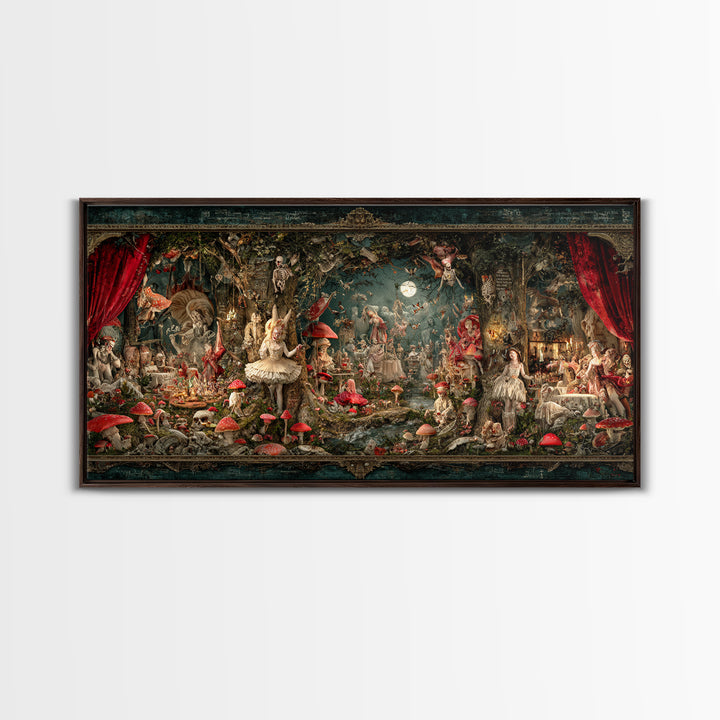 Enchanted Woodland Halloween, Grotesque Carnival Art, Wide Panoramic Art, Gothic Horror Wall Art, Framed Canvas Print, Halloween Wall Art