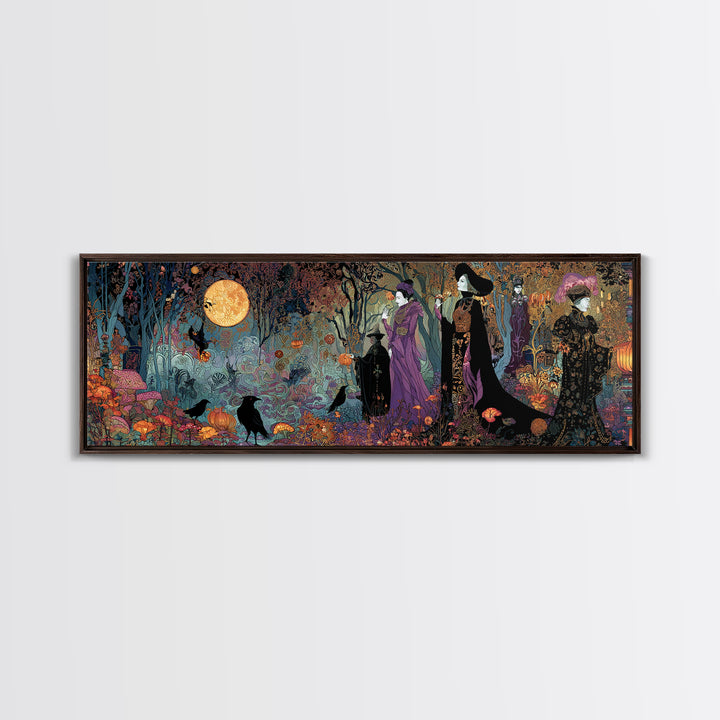 Enchanted Woodland Halloween, Stained Glass Gothic Art, Extra Wide Wall Art, Gothic Horror Wall Art, Canvas Print, Halloween Wall Art