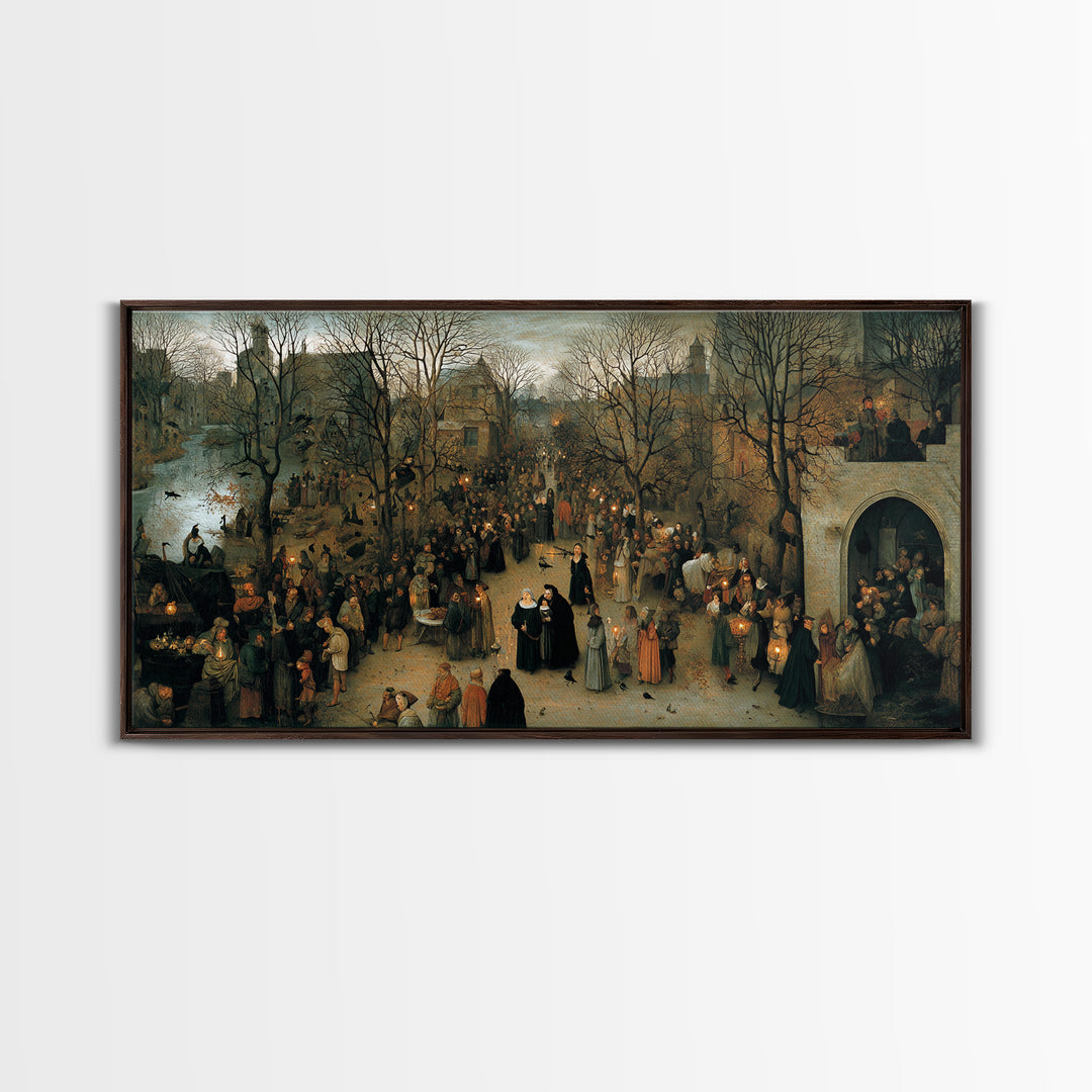 Gothic Romance, Northern Renaissance Horror, Wide Panoramic Art, Dark Halloween Decor, Canvas Print, Halloween Wall Art