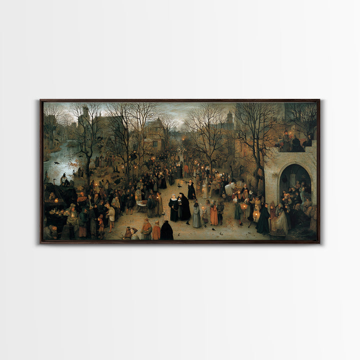 Gothic Romance, Northern Renaissance Horror, Wide Panoramic Art, Dark Halloween Decor, Canvas Print, Halloween Wall Art