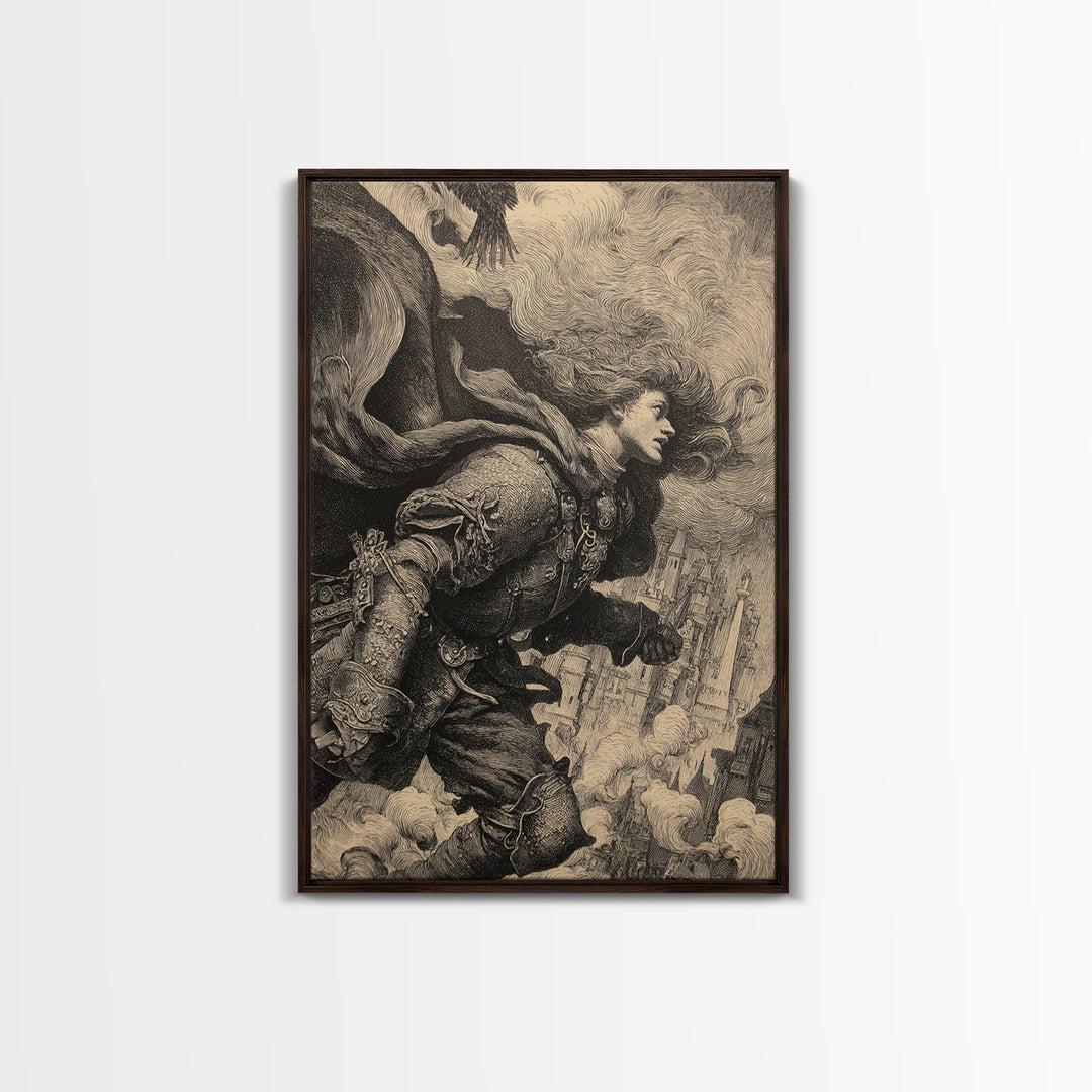 Gothic Romance, Renaissance Engraving Art, Vertical Wall Art, Gothic Horror Wall Art, Canvas Print, Halloween Wall Art, Dark Fantasy Art
