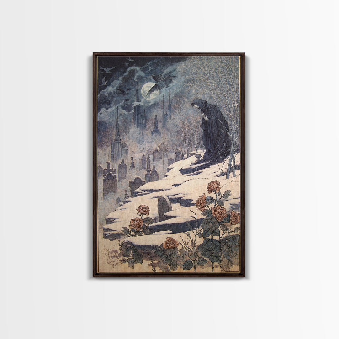 Gothic Romance, Symbolist Death Art, Vertical Wall Art, Gothic Horror Wall Art, Canvas Print, Halloween Wall Art, Halloween Decor