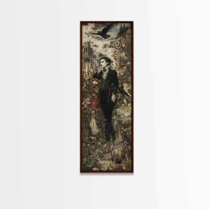 Gothic Romance, Grotesque Carnival Art, Tall Narrow Wall Art, Dark Fantasy Wall Art, Framed Canvas Print, Halloween Wall Art