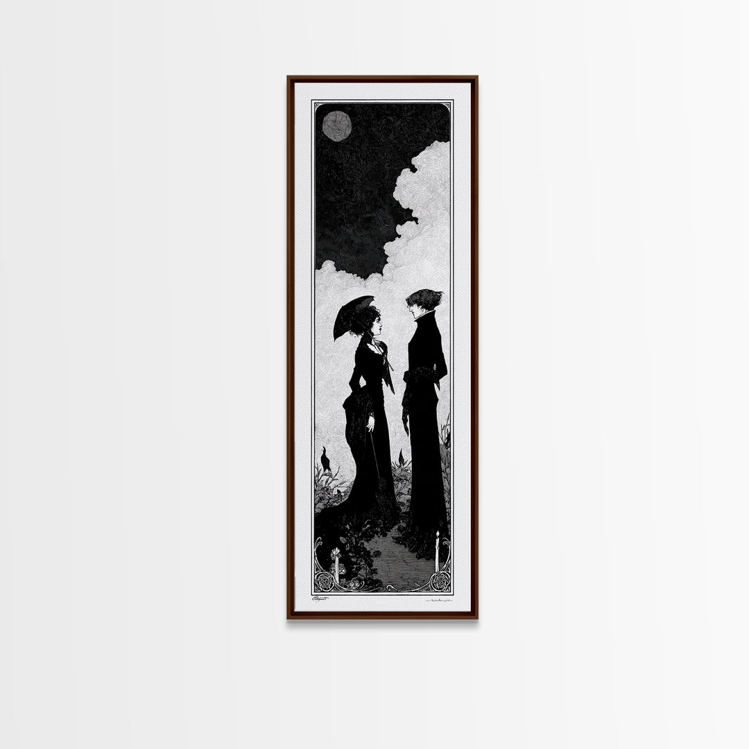 Gothic Romance, Decadent Line Art, Tall Narrow Wall Art, Dark Fantasy Wall Art, Framed Canvas Print, Halloween Wall Art