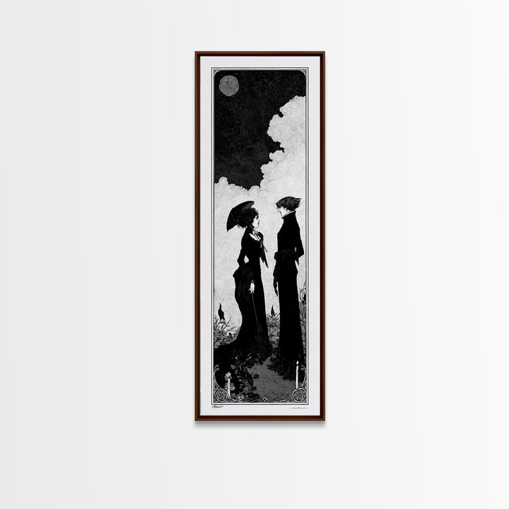 Gothic Romance, Decadent Line Art, Tall Narrow Wall Art, Dark Fantasy Wall Art, Framed Canvas Print, Halloween Wall Art