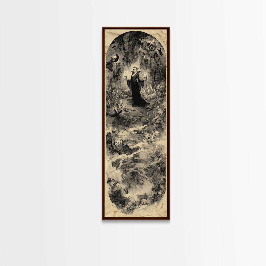 Gothic Romance, Gothic Storybook Art, Tall Narrow Wall Art, Dark Halloween Decor, Framed Canvas Print, Halloween Wall Art