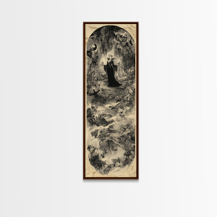 Gothic Romance, Gothic Storybook Art, Tall Narrow Wall Art, Dark Halloween Decor, Framed Canvas Print, Halloween Wall Art