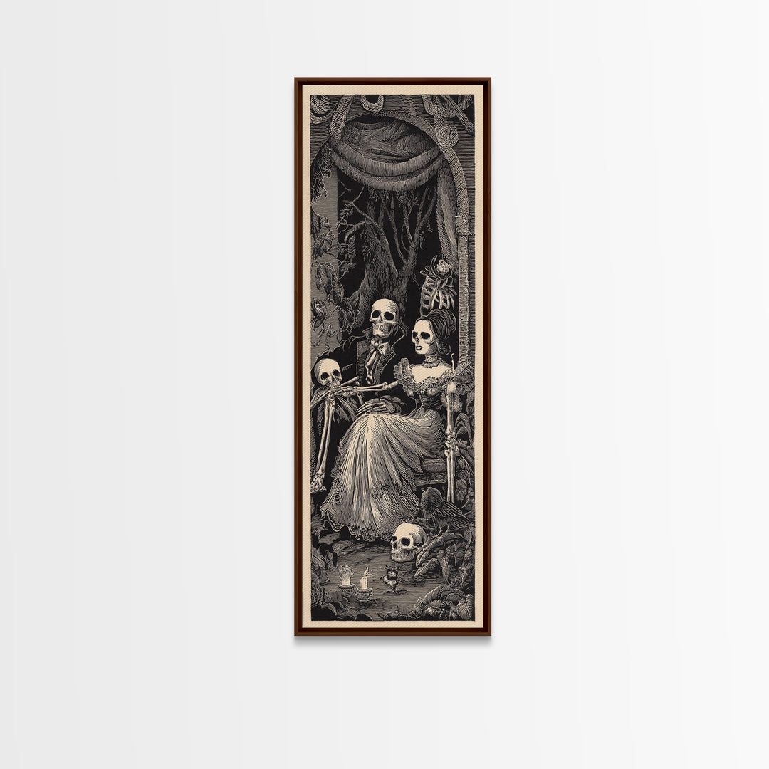 Gothic Romance, Macabre Folk Print Art, Tall Narrow Wall Art, Gothic Horror Wall Art, Canvas Print, Halloween Wall Art