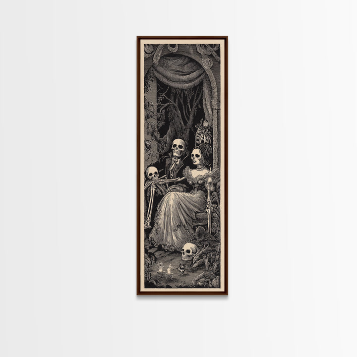 Gothic Romance, Macabre Folk Print Art, Tall Narrow Wall Art, Gothic Horror Wall Art, Canvas Print, Halloween Wall Art