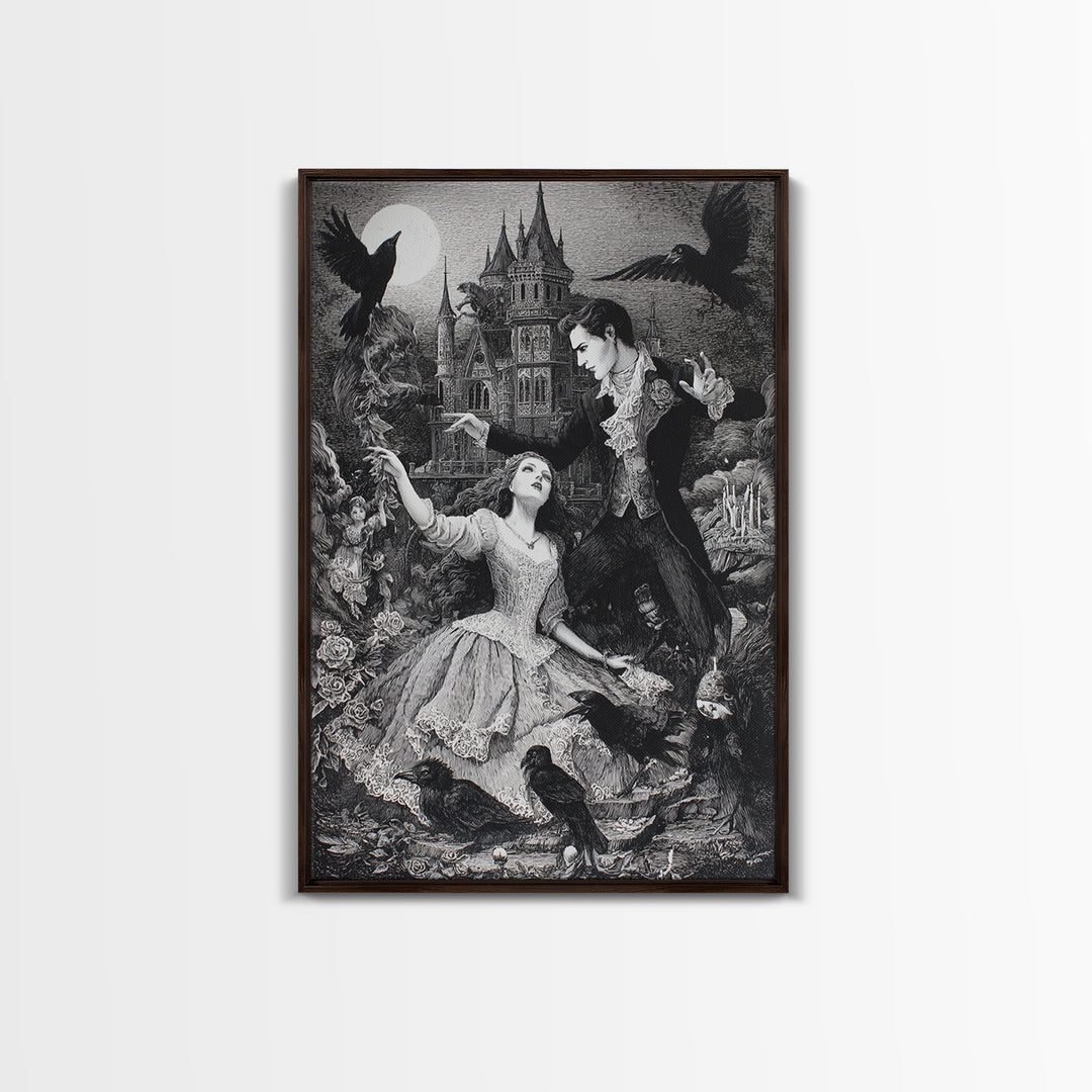 Gothic Romance, Victorian Macabre Art, Vertical Wall Art, Dark Fantasy Wall Art, Framed Canvas Print, Halloween Wall Art