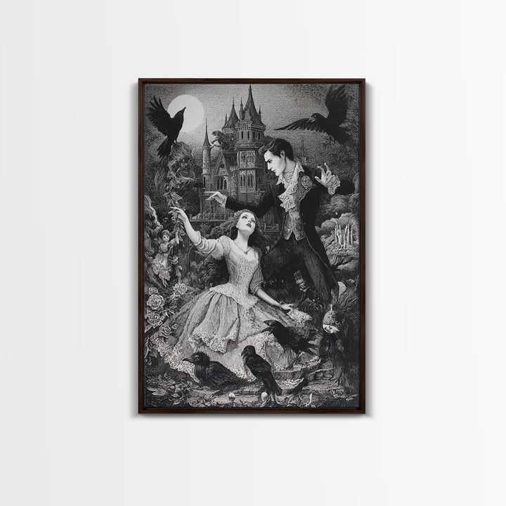 Gothic Romance, Victorian Macabre Art, Vertical Wall Art, Dark Fantasy Wall Art, Framed Canvas Print, Halloween Wall Art