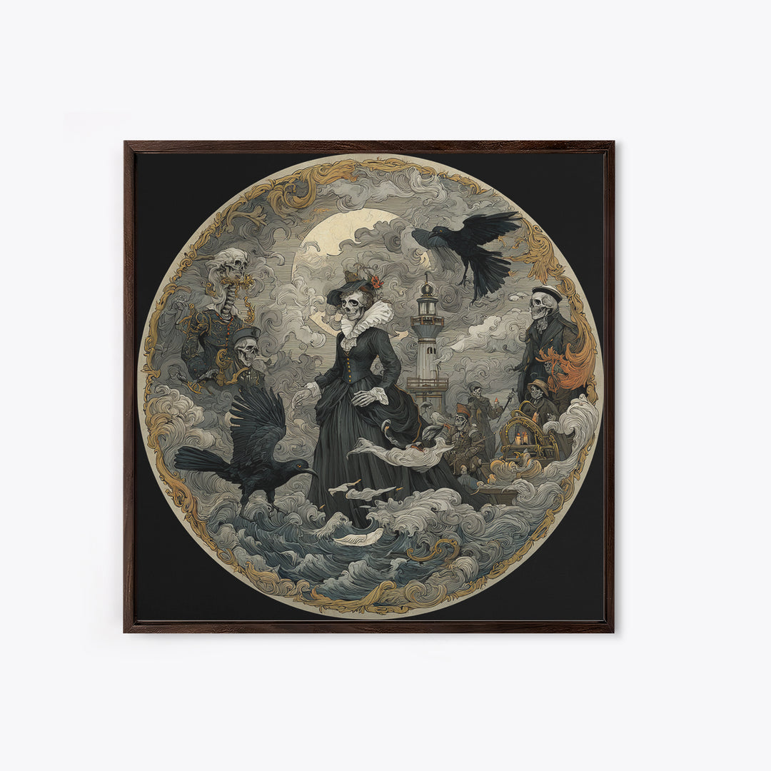 Haunted Seaside Halloween, Danse Macabre Art, Square Wall Art, Macabre Wall Art, Canvas Print, Halloween Wall Art