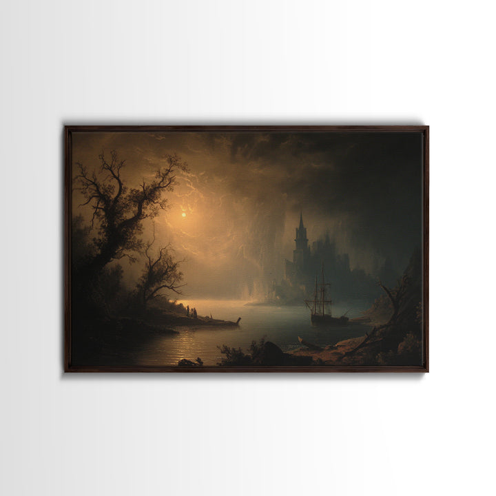 Haunted Seaside Halloween, Baroque Witchcraft Art, Landscape Wall Art, Gothic Horror Wall Art, Framed Canvas Print, Halloween Wall Art