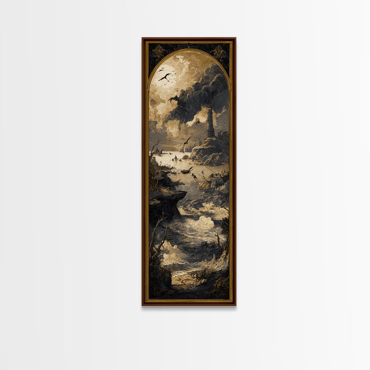 Haunted Seaside Halloween, Dark Romantic Horror Art, Tall Narrow Wall Art, Dark Halloween Decor, Framed Canvas Print, Halloween Wall Art