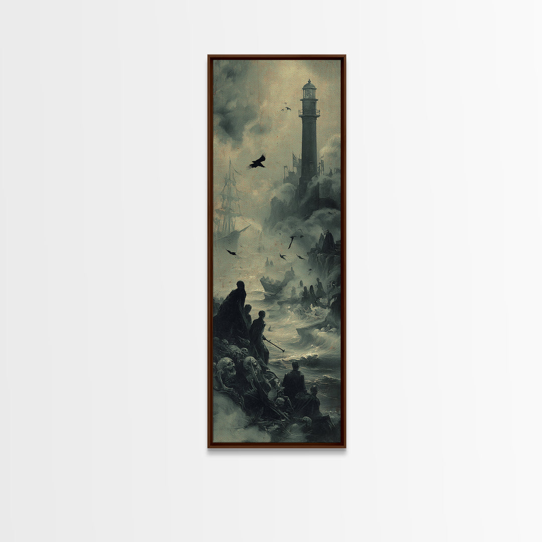 Haunted Seaside Halloween, Decadent Gothic Art, Tall Narrow Wall Art, Macabre Wall Art, Framed Canvas Print, Halloween Wall Art