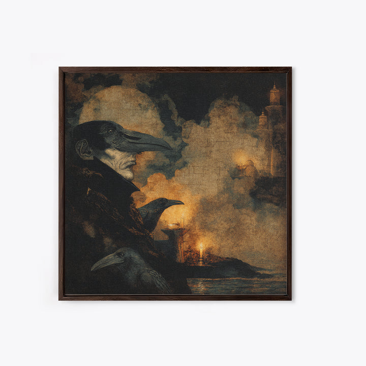 Haunted Seaside Halloween, Dark Symbolist Art, Square Wall Art, Gothic Horror Wall Art, Framed Canvas Print, Halloween Wall Art