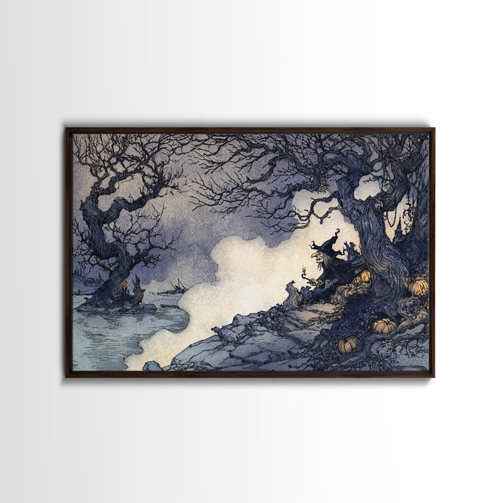 Haunted Seaside Halloween, Gothic Storybook Art, Landscape Wall Art, Gothic Horror Wall Art, Canvas Print, Halloween Wall Art