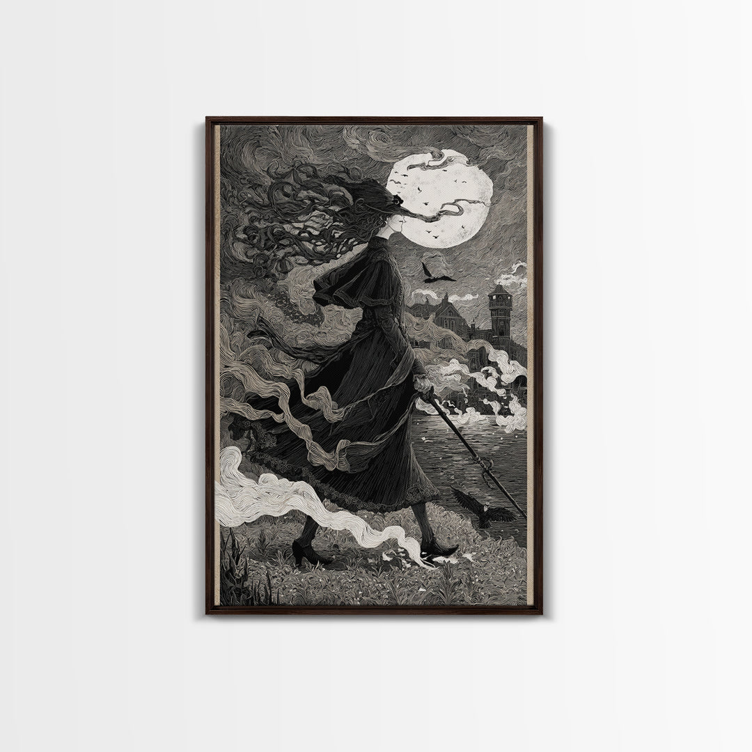 Haunted Seaside Halloween, Victorian Macabre Art, Vertical Wall Art, Dark Halloween Decor, Canvas Print, Halloween Wall Art