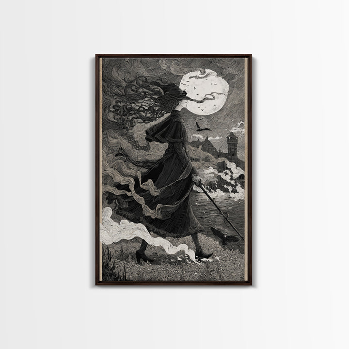 Haunted Seaside Halloween, Victorian Macabre Art, Vertical Wall Art, Dark Halloween Decor, Canvas Print, Halloween Wall Art