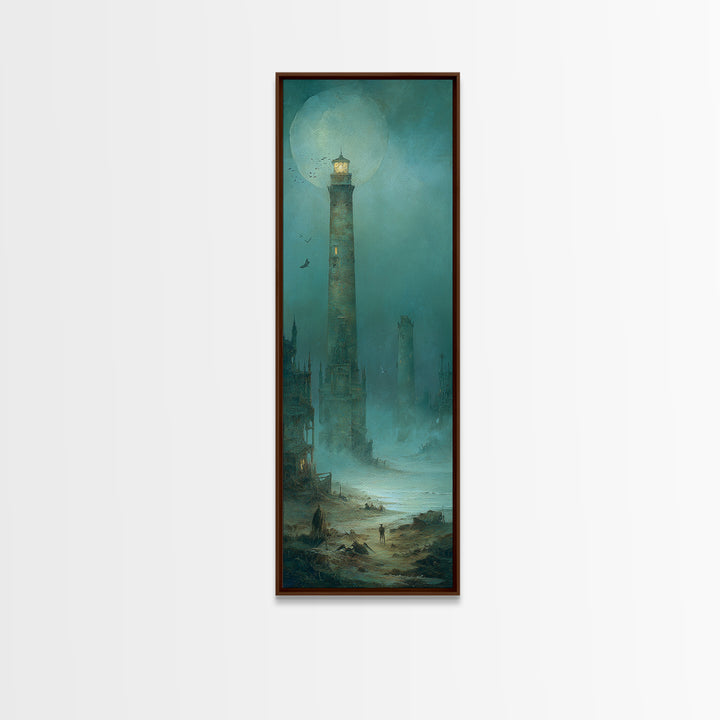 Haunted Seaside Halloween, Surreal Apocalyptic Art, Tall Narrow Wall Art, Macabre Wall Art, Canvas Print, Halloween Wall Art