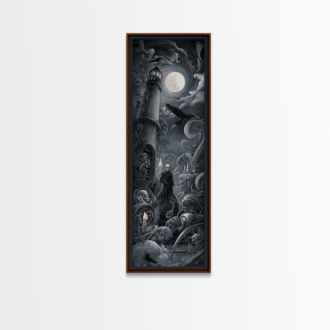 Haunted Seaside Halloween, Biomechanical Horror Art, Tall Narrow Wall Art, Dark Fantasy Wall Art, Canvas Print, Halloween Wall Art