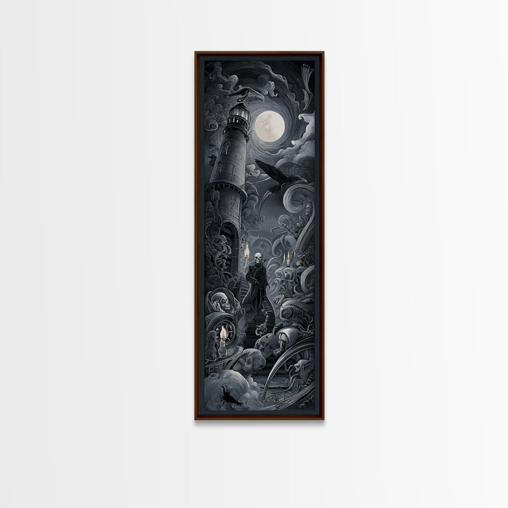 Haunted Seaside Halloween, Biomechanical Horror Art, Tall Narrow Wall Art, Dark Fantasy Wall Art, Canvas Print, Halloween Wall Art