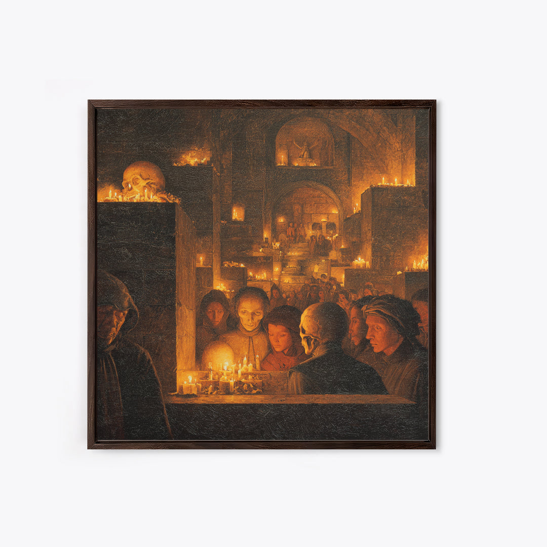 The Candlelit Crypt, Danse Macabre Art, Square Wall Art, Macabre Wall Art, Canvas Print, Halloween Wall Art