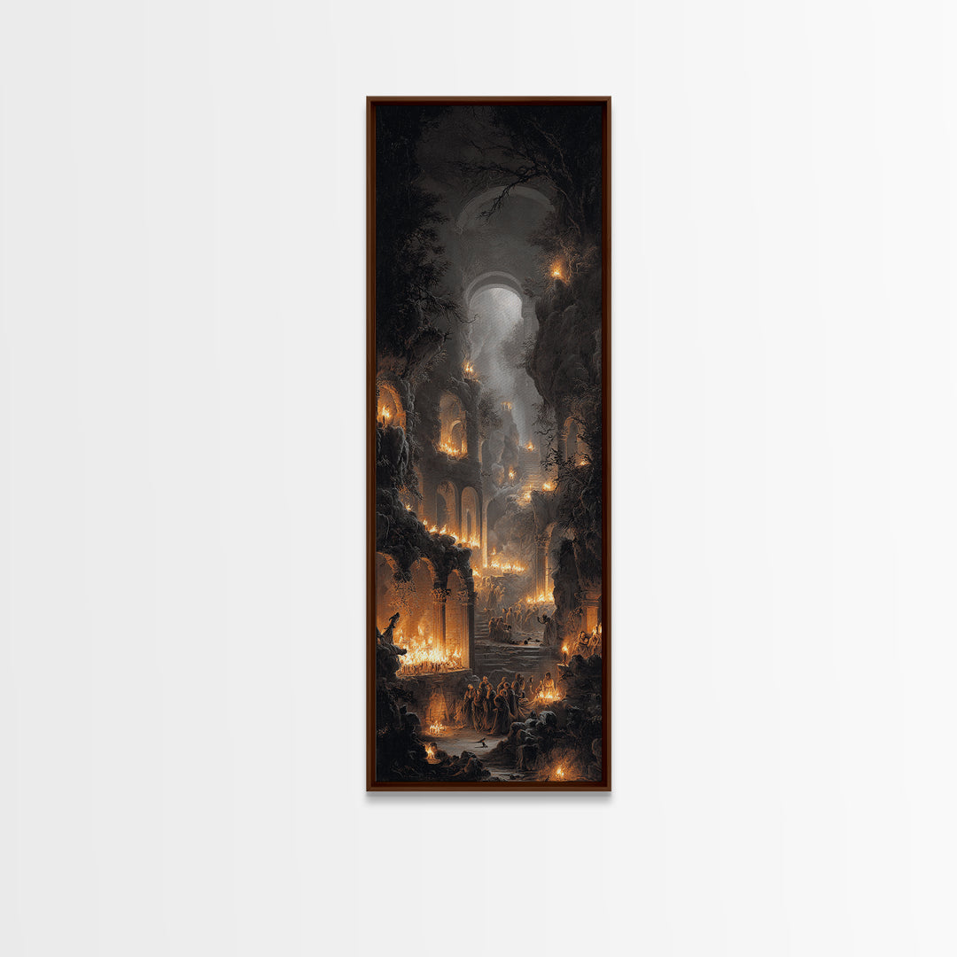 The Candlelit Crypt, Baroque Witchcraft Art, Tall Narrow Wall Art, Macabre Wall Art, Canvas Print, Halloween Wall Art, Halloween Decor