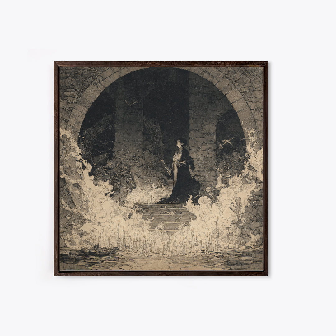 The Candlelit Crypt, Decadent Gothic Art, Square Wall Art, Macabre Wall Art, Canvas Print, Halloween Wall Art, Statement Wall Art