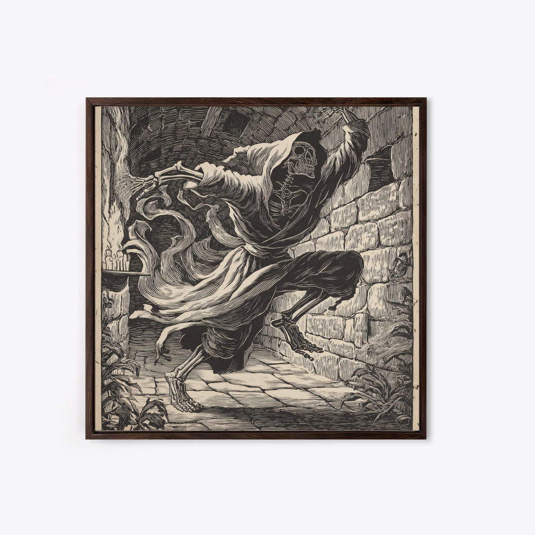 The Candlelit Crypt, Macabre Folk Print Art, Square Wall Art, Dark Fantasy Wall Art, Framed Canvas Print, Halloween Wall Art