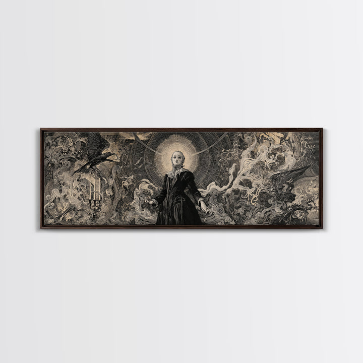 Black Lace And Cobwebs, Dark Renaissance Art, Extra Wide Wall Art, Dark Fantasy Wall Art, Framed Canvas Print, Halloween Wall Art