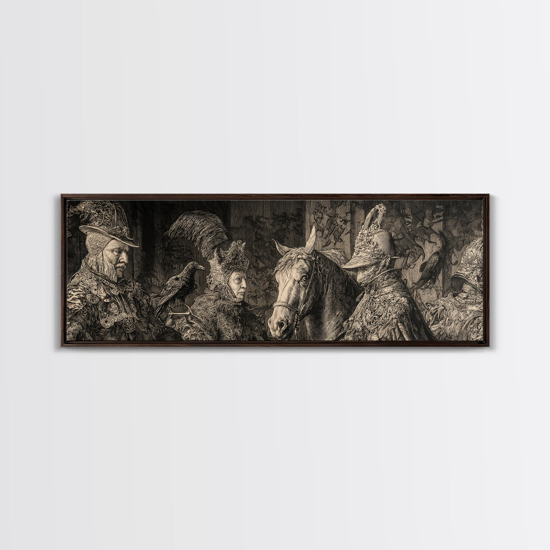 Black Lace And Cobwebs, Renaissance Engraving Art, Extra Wide Wall Art, Gothic Horror Wall Art, Framed Canvas Print, Halloween Wall Art