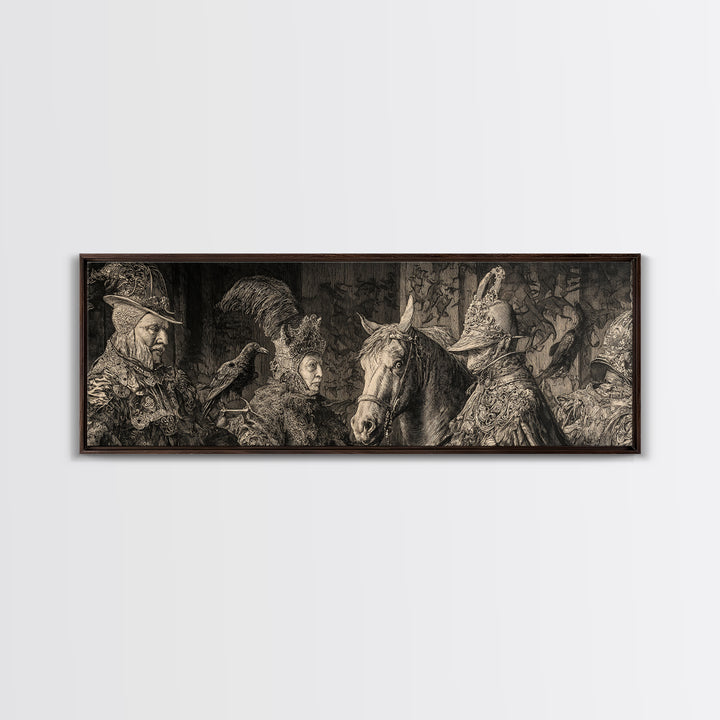 Black Lace And Cobwebs, Renaissance Engraving Art, Extra Wide Wall Art, Gothic Horror Wall Art, Framed Canvas Print, Halloween Wall Art