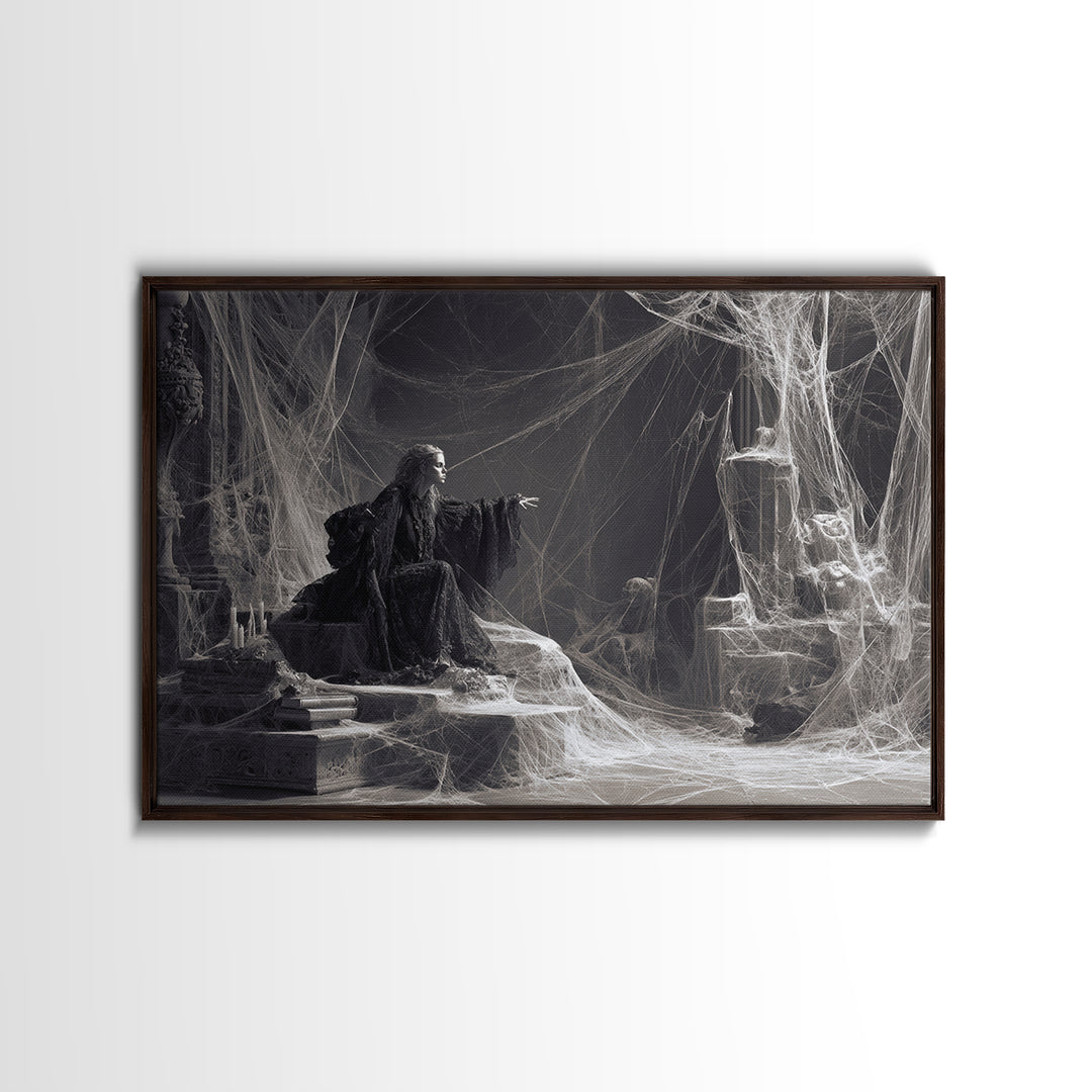 Black Lace And Cobwebs, Baroque Witchcraft Art, Landscape Wall Art, Dark Fantasy Wall Art, Canvas Print, Halloween Wall Art