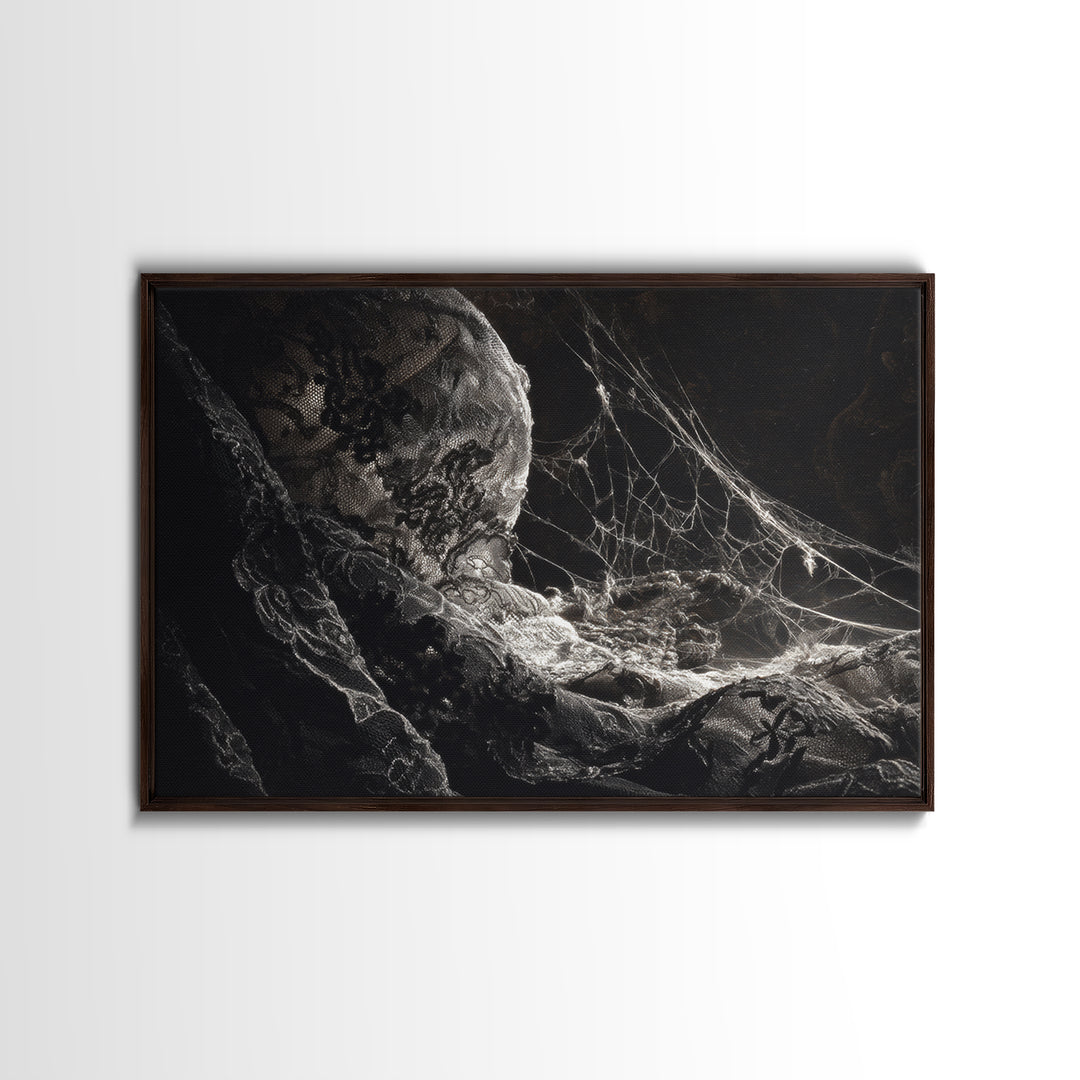 Black Lace And Cobwebs, Gothic Nightmare Art, Landscape Wall Art, Dark Halloween Decor, Canvas Print, Halloween Wall Art