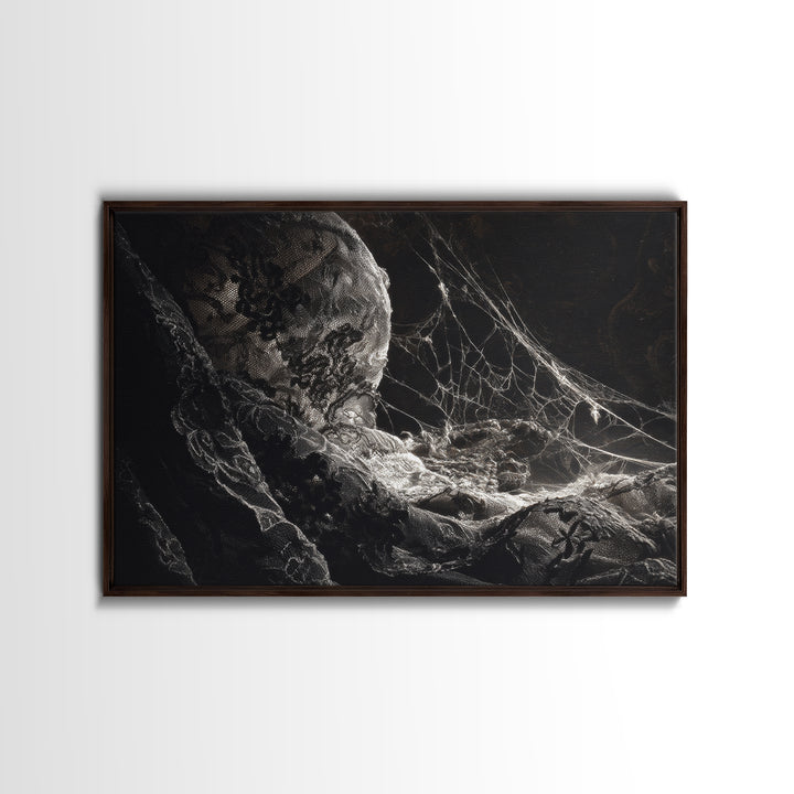 Black Lace And Cobwebs, Gothic Nightmare Art, Landscape Wall Art, Dark Halloween Decor, Canvas Print, Halloween Wall Art