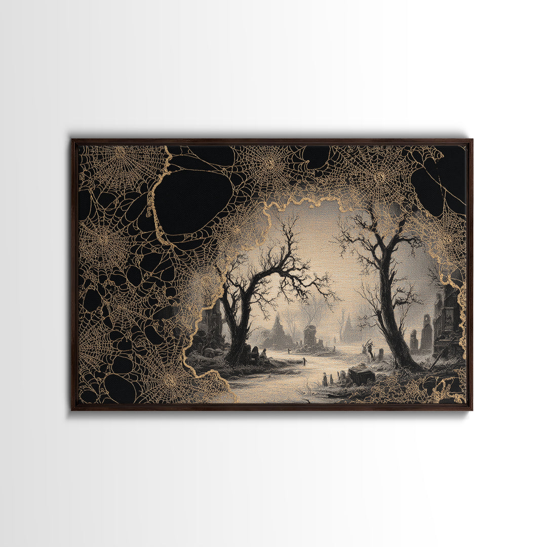 Black Lace And Cobwebs, Romantic Gothic Landscape, Landscape Wall Art, Gothic Horror Wall Art, Framed Canvas Print