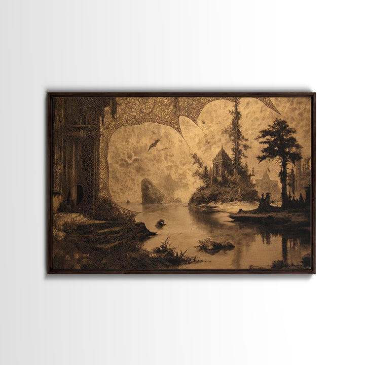 Black Lace And Cobwebs, Symbolist Gothic Landscape, Landscape Wall Art, Dark Halloween Decor, Canvas Print, Halloween Wall Art