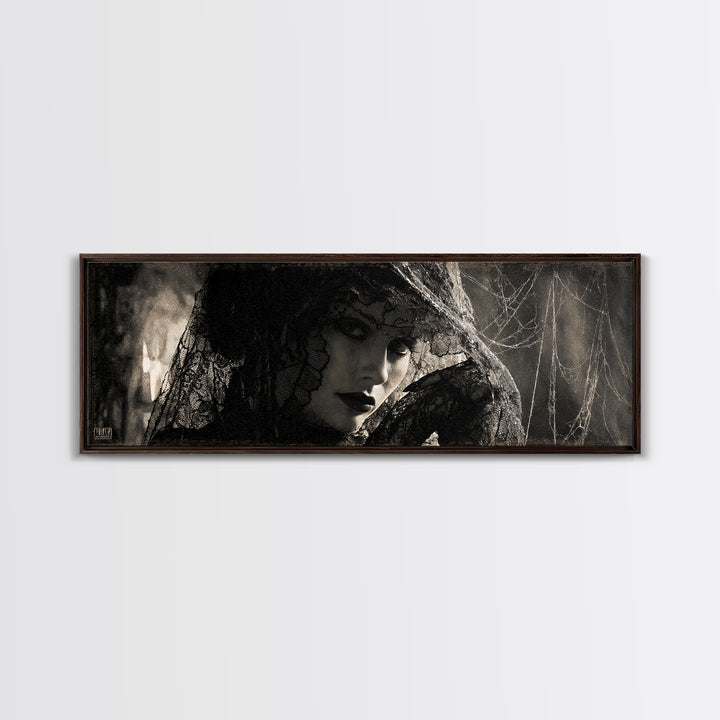 Black Lace And Cobwebs, Decadent Gothic Art, Extra Wide Wall Art, Dark Halloween Decor, Canvas Print, Halloween Wall Art