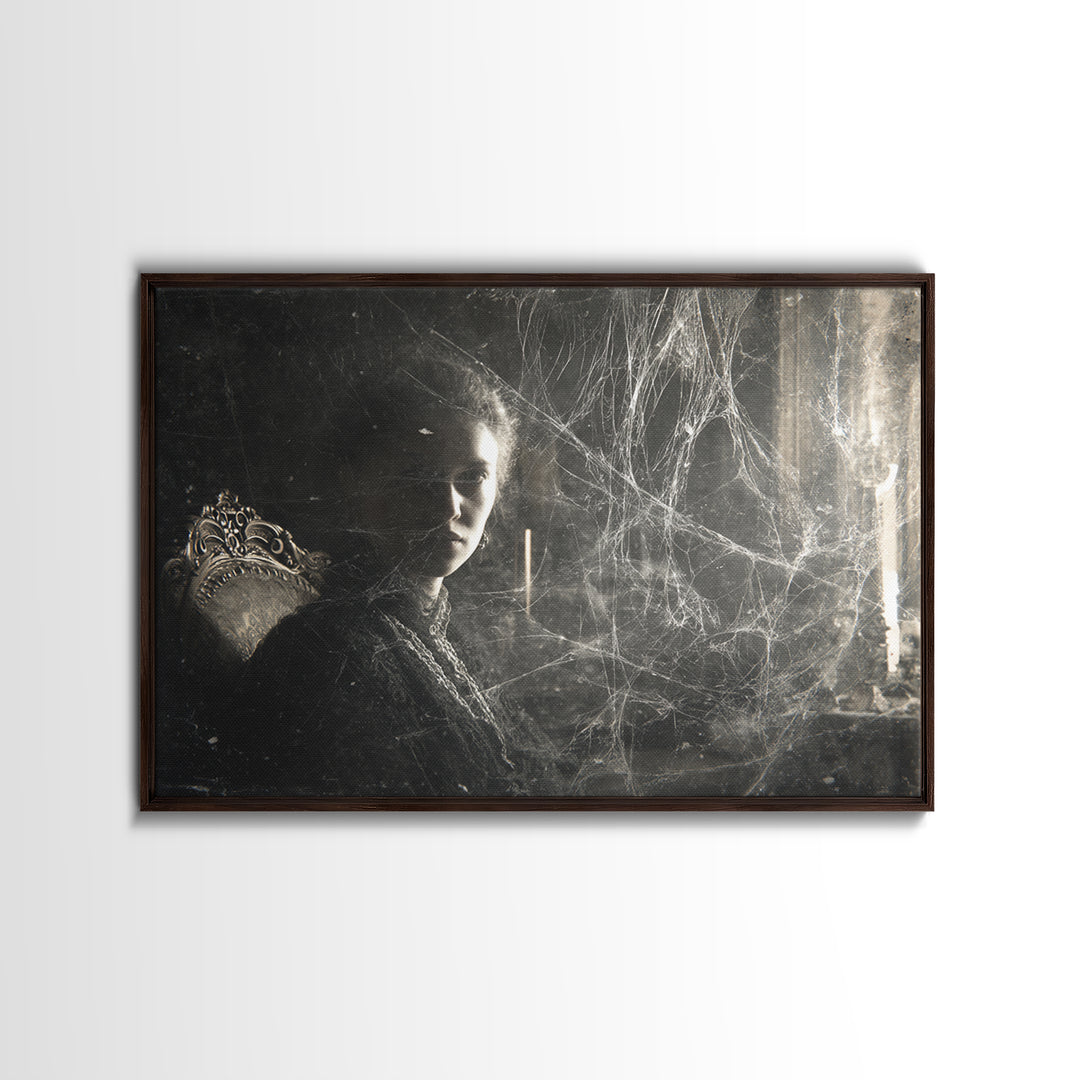 Black Lace And Cobwebs, Expressionist Gothic Art, Landscape Wall Art, Dark Halloween Decor, Framed Canvas Print, Halloween Wall Art