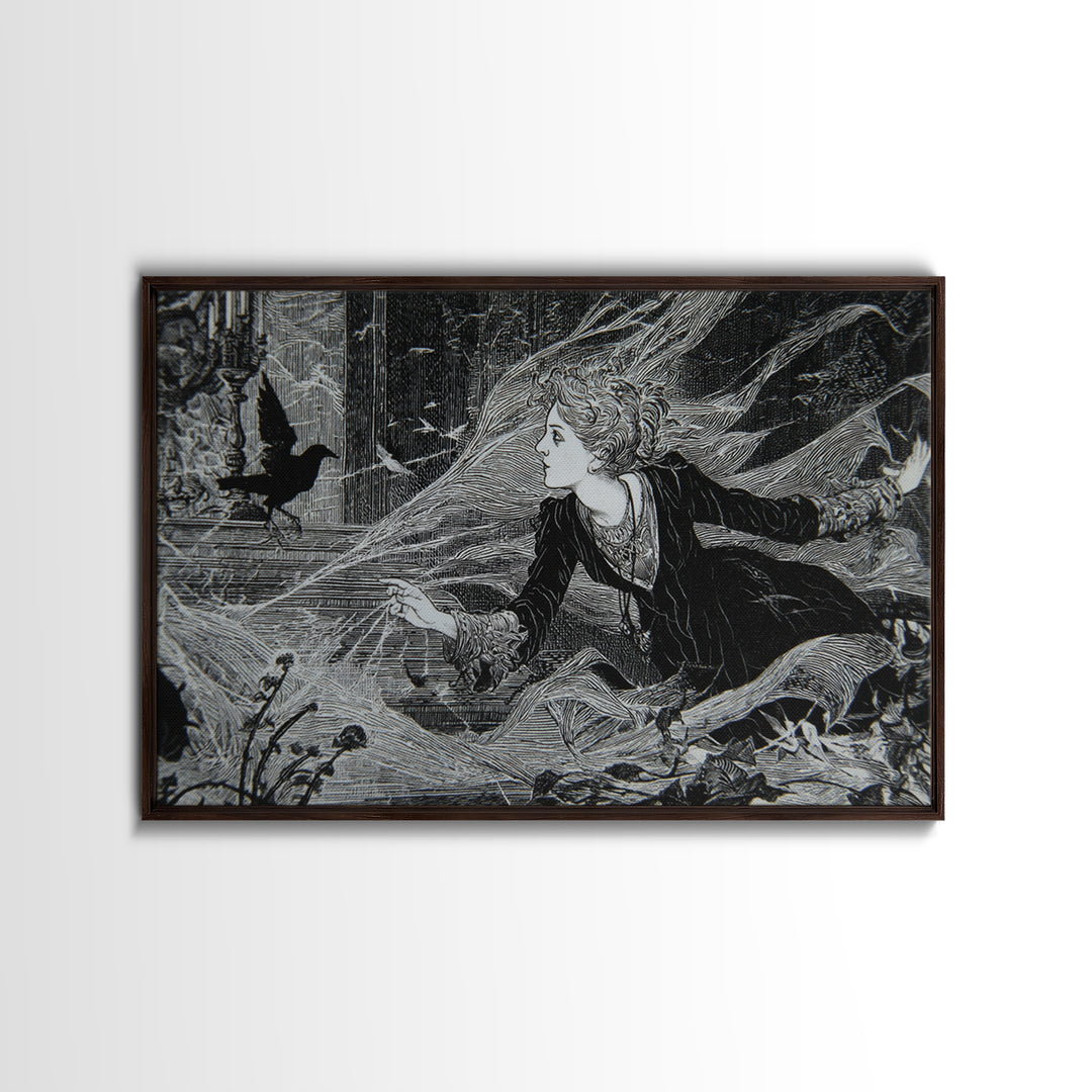 Black Lace And Cobwebs, Stained Glass Gothic Art, Landscape Wall Art, Macabre Wall Art, Framed Canvas Print, Halloween Wall Art