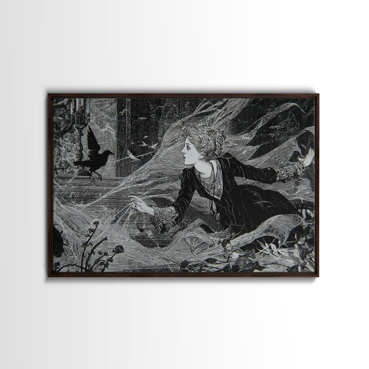Black Lace And Cobwebs, Stained Glass Gothic Art, Landscape Wall Art, Macabre Wall Art, Framed Canvas Print, Halloween Wall Art