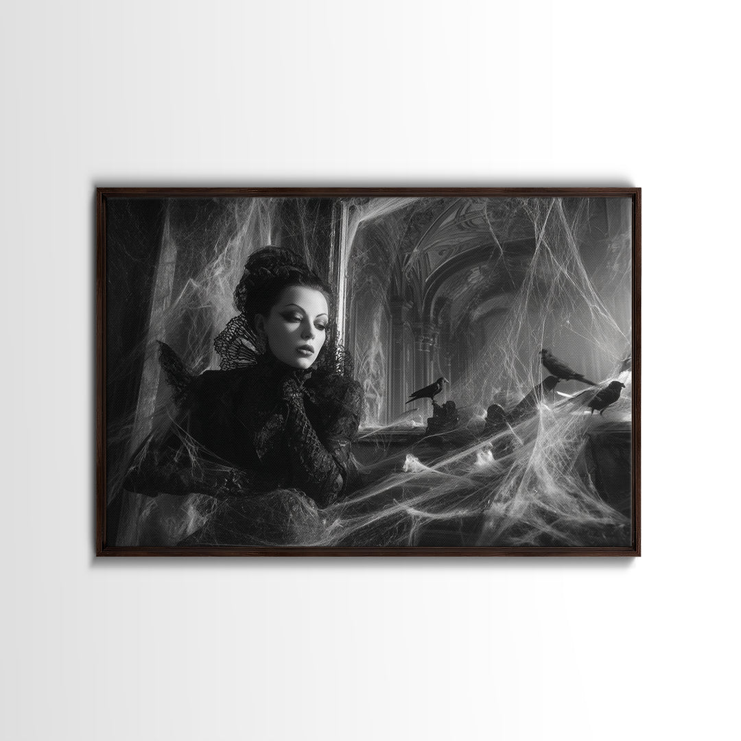 Black Lace And Cobwebs, Biomechanical Horror Art, Landscape Wall Art, Dark Fantasy Wall Art, Canvas Print, Halloween Wall Art