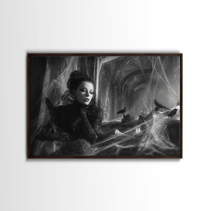 Black Lace And Cobwebs, Biomechanical Horror Art, Landscape Wall Art, Dark Fantasy Wall Art, Canvas Print, Halloween Wall Art